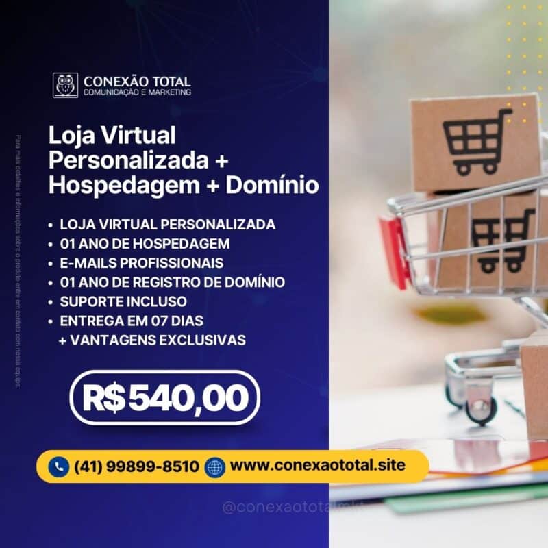 Loja virtual personalizada com hospedagem e domínio